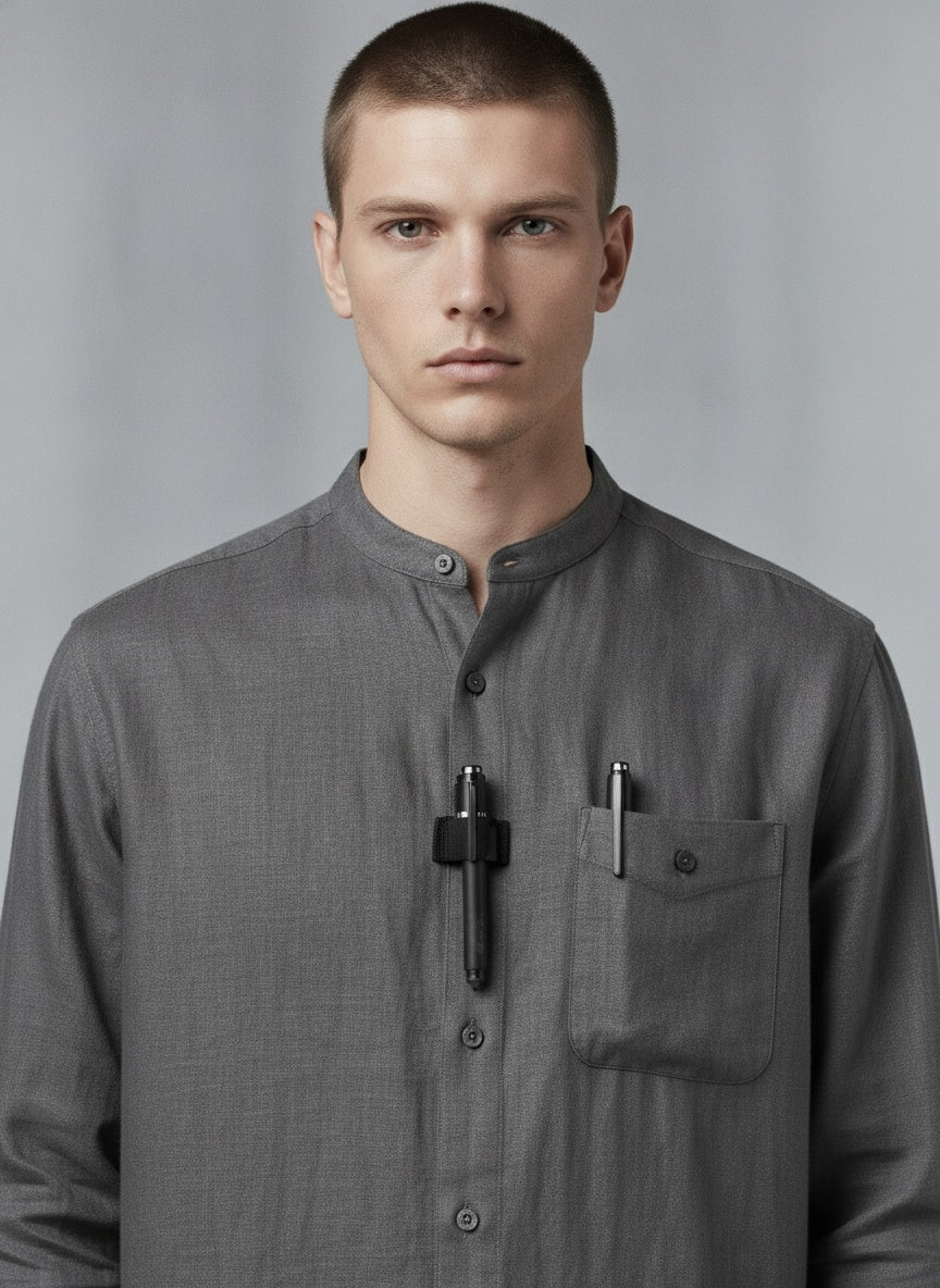 Close-up of the model wearing 9 Piece Survival Kit